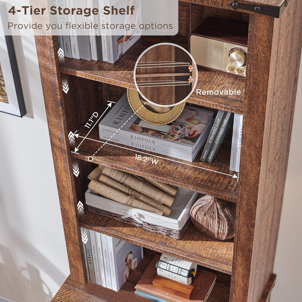 RedLemon Bookcase with 2 File Drawers, 72" Tall Farmhouse Bookshlef with Storage and Adjustable Shelves, 4 Tier Rustic Wood Bookshelf with Cabinet for Office, Living Room (Reclaimed Barnwood Color)