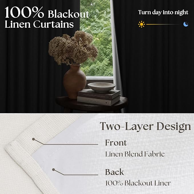 105 Inch Pinch Pleated Blackout Linen Curtains - Image 4