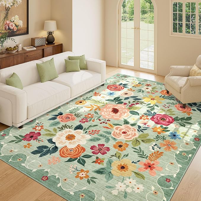 DUKINO 8x10 Area Rugs, Floral Washable Living Room Rug Non Slip, Stain Resistant - Image 7