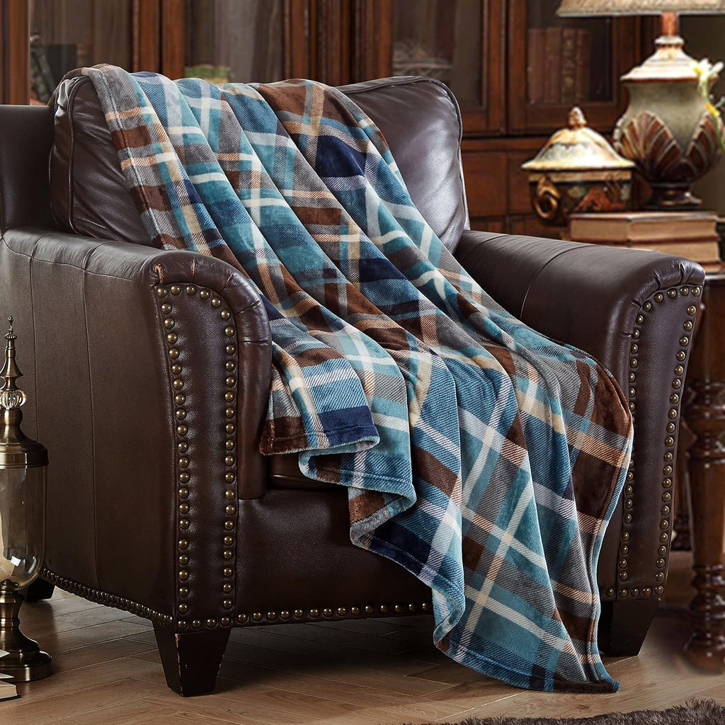 MERRYLIFE Throw Blanket Plaid Sherpa | Ultra-Plush Soft Colorful | Decorative Couch Travel Blanket | (50" 60", Greenland)