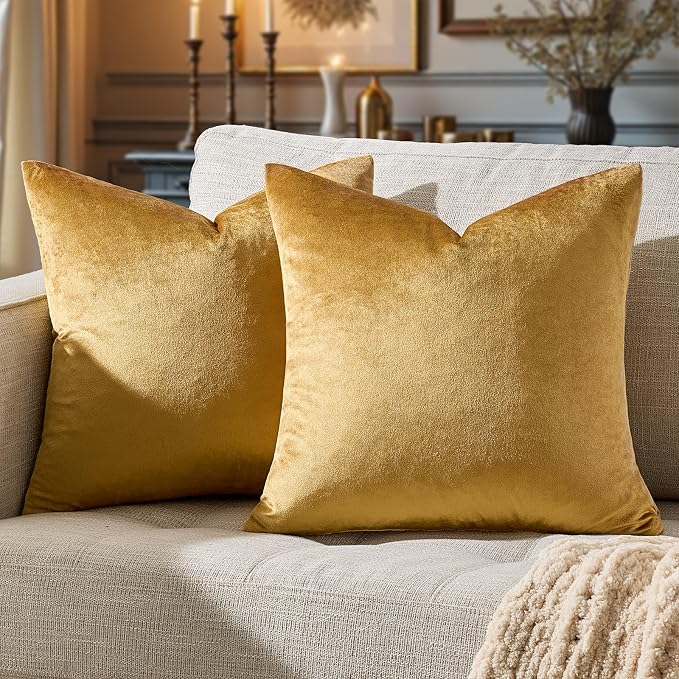 GIGIZAZA Golden Throw Pillow Covers 16x16 Decorative Velvet Cushion Covers Pack - Image 6