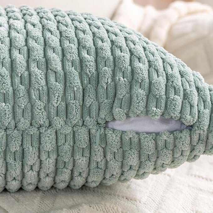Set of 4 Aqua Decorative Throw Pillow Covers 26x26 Inch Corduroy Pillow Covers - Image 5