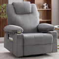 Swivel Rocker Recliner Chair with Heat and Massage, 360 Degree Swivel Recliner Chair with Cup Holders and USB Port, Big Oversized Rocking Single Sofa for Living Room (Fabric, Grey)