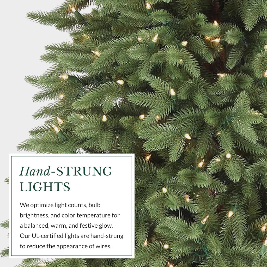 Balsam Hill 9ft Pre-Lit Stratford Spruce - Slim Artificial Christmas Tree with 1,000 Clear LED Lights, True Needle Foliage, Easy Plug Technology & Premium Stand for Small Spaces