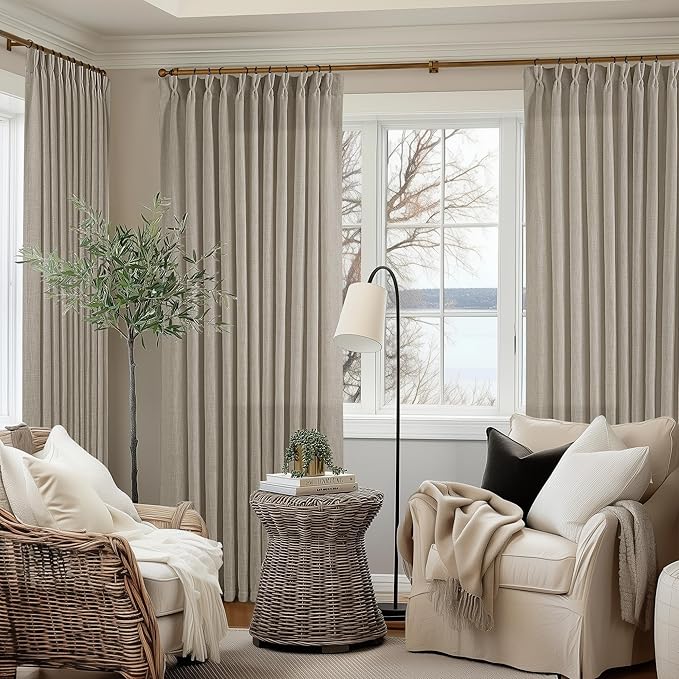Burlywood Birch Pinch Pleat Linen Curtains 108 Inches Long 70 Inch Wide | Light by Twodrapes