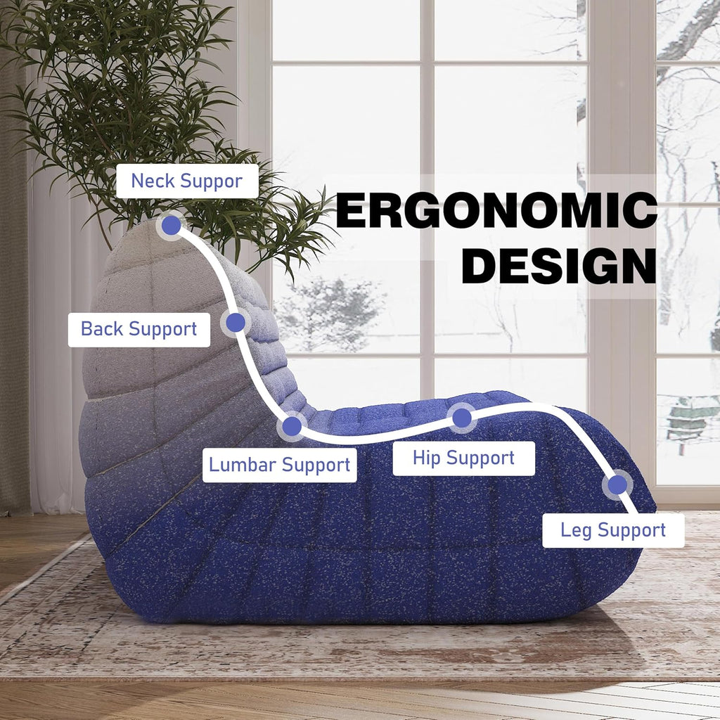 Big Bean Bag Chairs for Adults, 3 Seater Large Bean Bag Sofa, Fireside Chair Lazy Sofa Chair with High Density Comfortable Foam, Modern Bean Bag for Living Room, Bedroom, Office (Blue&White)