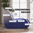 Big Bean Bag Chairs for Adults, 3 Seater Large Bean Bag Sofa, Fireside Chair Lazy Sofa Chair with High Density Comfortable Foam, Modern Bean Bag for Living Room, Bedroom, Office (Blue&White)