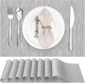 Myir JUN Placemats Set of 8, Vinyl Woven Placemats Place Mats Indoor Set of 8 Washable Table Mats Non-Slip Place mats for Dining Table (Silver, Set of 8)