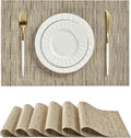 Leetaltree Light Brown Placemats Set of 6 - Heat Resistant Non-Slip Place mats for Dining Table, Washable Durable PVC Vinyl Woven Table Mats（Light Brown, 6）