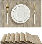Leetaltree Light Brown Placemats Set of 6 - Heat Resistant Non-Slip Place mats for Dining Table, Washable Durable PVC Vinyl Woven Table Mats（Light Brown, 6）