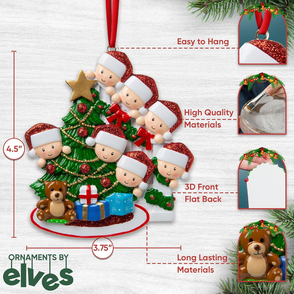 3D Peeking Family of 7 Ornament 2025 Personalized Family Christmas Ornaments 2025 | Staircase Personalized Tree Ornaments for Grandchildren, Siblings & Grandkids Xmas Tree with Gifts of Seven Ornament