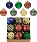 Valery Madelyn Ornaments for Christmas Trees, 9ct 2.36 Inches Red Green and Gold Shatterproof Christmas Tree Decorations, Luxury Hanging Ball Ornaments for Xmas Holiday Party Decor