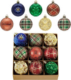 Valery Madelyn Ornaments for Christmas Trees, 9ct 2.36 Inches Red Green and Gold Shatterproof Christmas Tree Decorations, Luxury Hanging Ball Ornaments for Xmas Holiday Party Decor