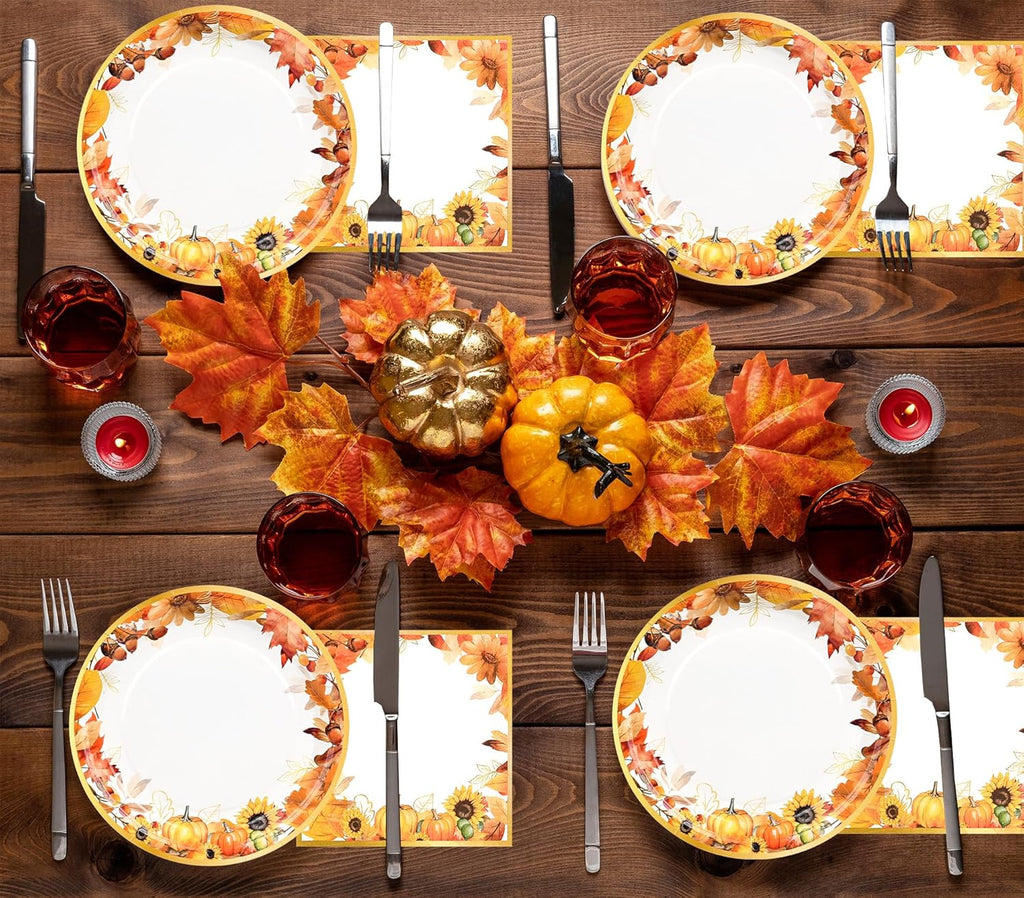 150Pcs Fall Paper Plates and Napkins Party Supplies Autumn Thanksgiving Disposable Plates Napkin Watercolor Maple Leaves Tableware Set for Fall Decor Thanksgiving Party Supplies,Serve 50 Guests