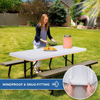 Fitted Tablecloth for 6 Foot Rectangle Tables-4 Pack White Elastic Outdoor Picnic Table Cover-Spandex Stretch Folding Table Cloths 6 ft for Camping Dining Room Patio Kitchen Banquet Party