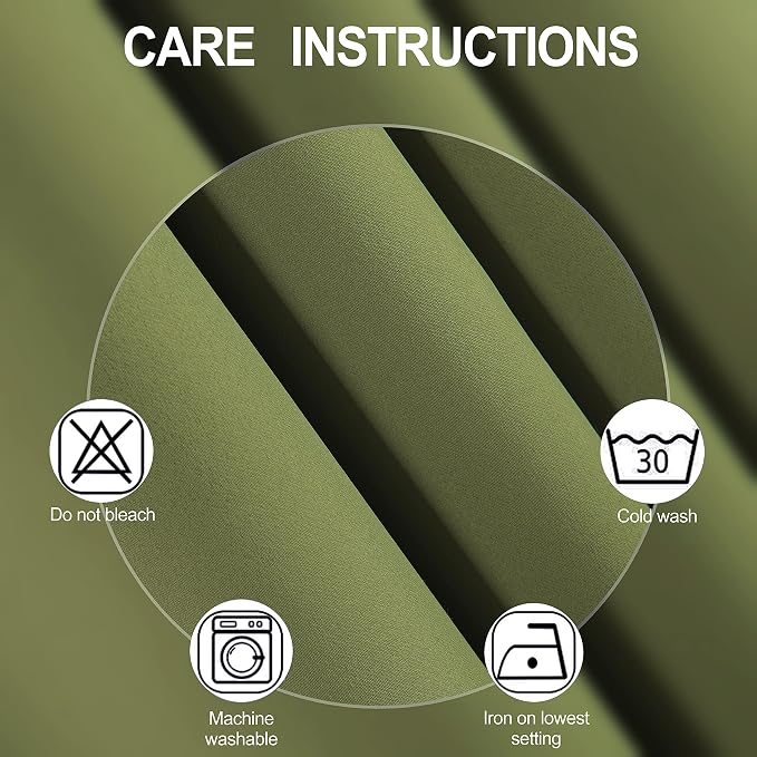 Olive Green Thermal Blackout Curtains/52 x 108 Inch/Set of 2 Panels Room - Image 4
