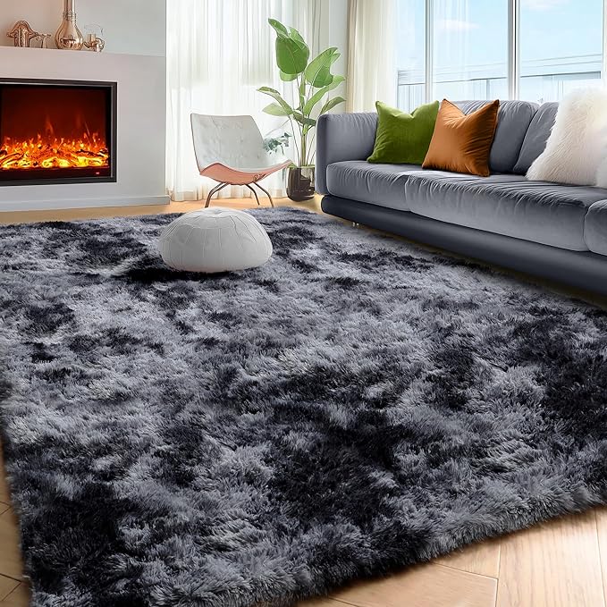 Dark Grey Large Area Rugs for Living Room Carpet, 8x10 Rug, Big Fluffy Modern - Image 5