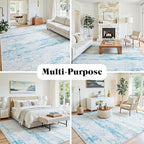 6x9 Washable Area Rug for Living Room Bedroom: Non-Slip Modern Light Blue | - Image 3