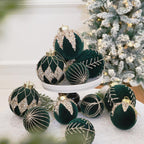 4inch Velvet Ornaments for Christmas Tree, 9PCS Glitter Flocked Christmas Ornaments Decorations Balls Set Decor Green