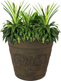 Sunnydaze 19.5-Inch Arabella Large Plant Pot - Polyresin Round Outdoor Planter with Drillable Drainage Holes - Sable