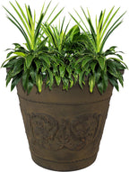 Sunnydaze 19.5-Inch Arabella Large Plant Pot - Polyresin Round Outdoor Planter with Drillable Drainage Holes - Sable