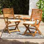 IDZO, Percy Chairs Heavy Duty 400lbs Capacity Set of 2 w/Cushion, FSC Acacia Outdoor Furniture, Teak Finish, Fully Assembled, Wood Folding_Beige