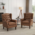 UIXE Faux Leather Accent Chairs Set of 2, High Back Upholstered Armchair for Living Room, Wingback Tufted Arm Chair Comfy Single Sofa Bedroom Reading Seat with Solid Wood Legs - Brown