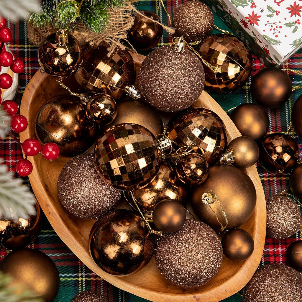 50pcs Christmas Ball Ornaments Brown Shatterproof Christmas Tree Ball Decorations Xmas Tree Large Xmas Ornaments Balls with Hanging Loop for Xmas Wedding Holiday Party Wreath Home Decor