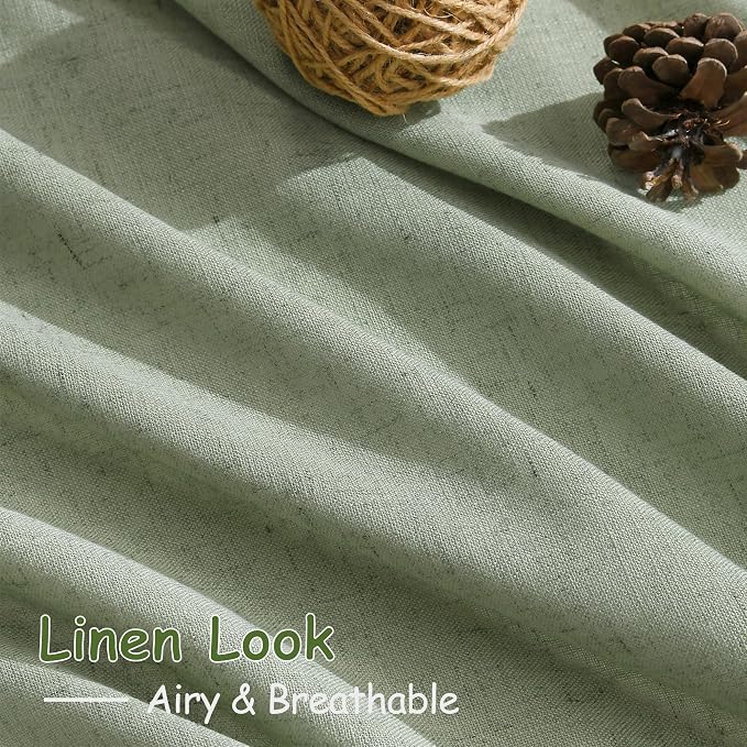 Light Sage Linen Curtains for Living Room 63 Inches Long 2 Panel Set Light - Image 5