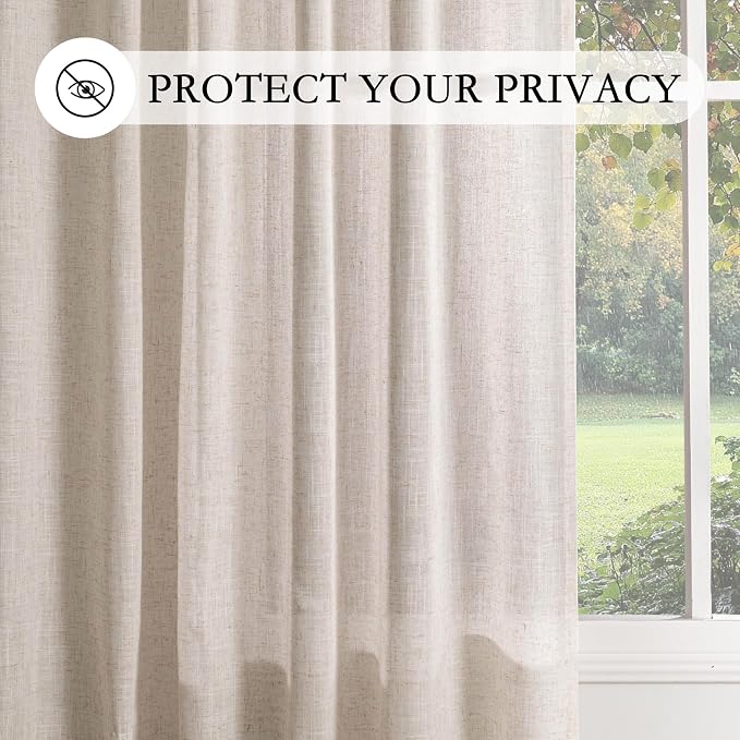 MYSKY HOME Linen Curtains for Living Room 96 Inches Long, Semi Sheer Curtains & - Image 6