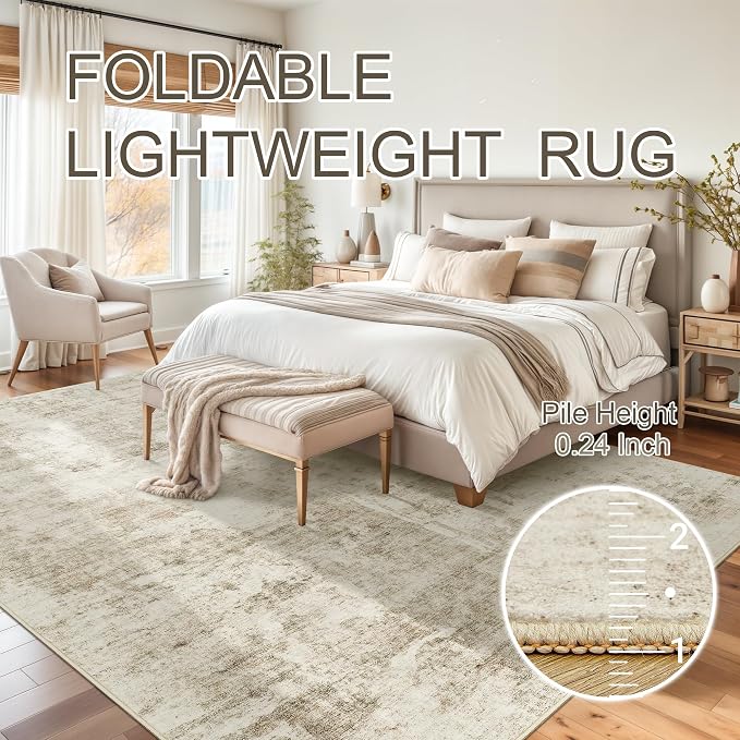 Soalmost 9x12 Area Rugs for Living Room Washable Rug Abstract Beige/Gray | - Image 7