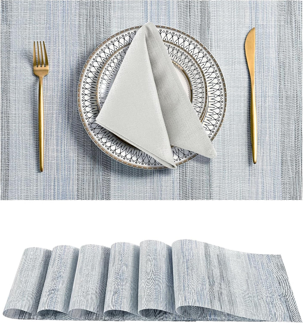 Leetaltree LightSteel Blue Placemats Set of 6 - Heat Resistant Non-Slip Place mats for Dining Table, Washable Durable PVC Vinyl Woven Table Mats（LightSteel Blue, 6）