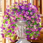 Artificial Faux Hanging Flowers Plants for Spring Outdoor Outside Decoration, 2 PCS Fake Silk Daisy with Eucalyptus UV Resistant Realistic Trailing Vines for Balcony Patio Porch (Darkpurple+Purple)