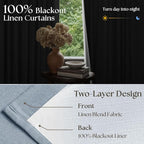 Light Blue Pinch Pleated Dual Layer Blackout Linen Curtains 102 Inches Long | - Image 4