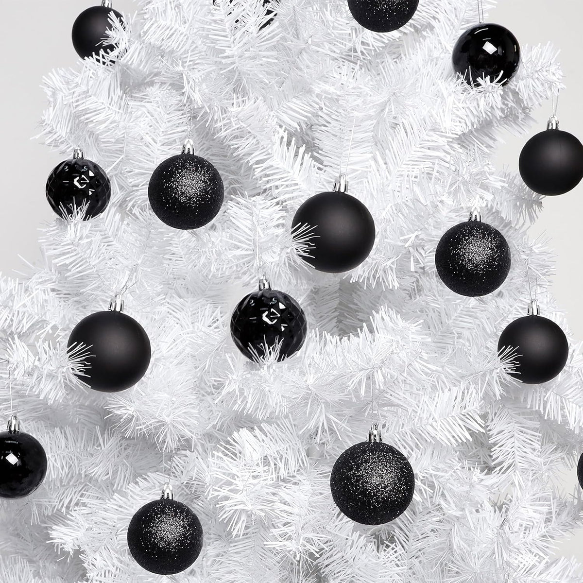 Lulu Home Halloween Ball Ornaments, 24 Ct 2.36" Pre-Strung Hanging Ornament Decorations, Shatterproof Plastic Balls for Holiday Party Wreath Garlands Trees, Black