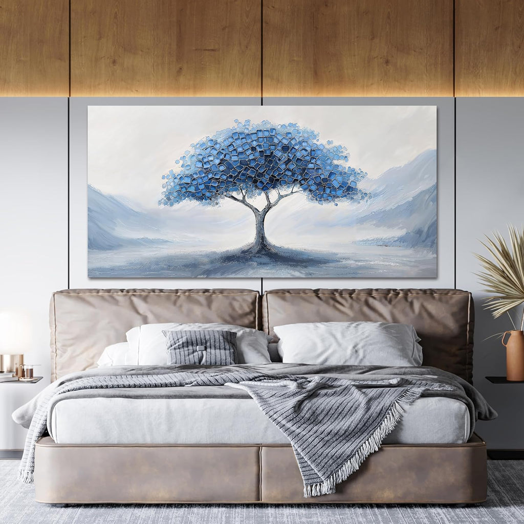 Canvas Wall Art Decor Wall Art Pictures for Living Room Abstract Canvas Art Wall Decor Tree of Life Wall Art Prints Blue White Wall Art Decorations Artwork for Walls Bedroom Home Decor 20" X 40"