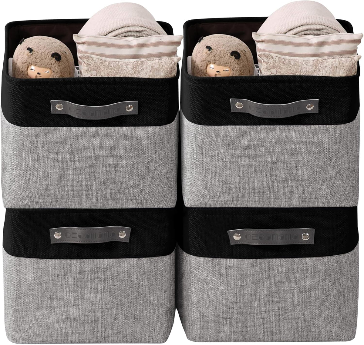DECOMOMO Storage Baskets for Shelves - Fabric Closet Organizers and Storage Bins, Perfect Baskets for Organizing Closet Toys Nursery (Grey and Black, Large - 4 Pack)