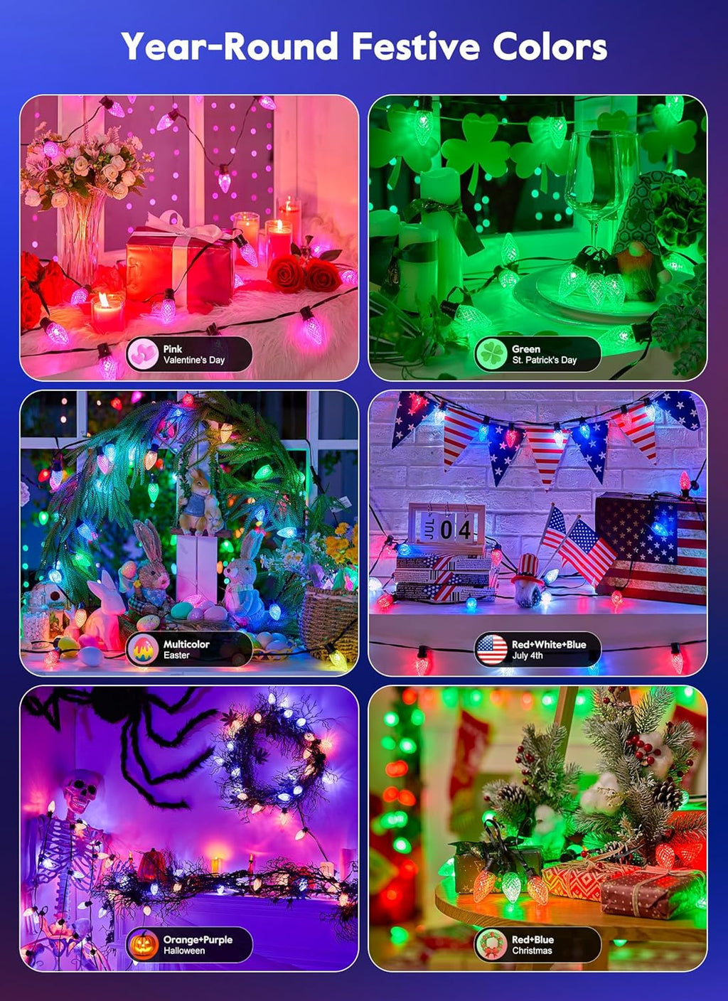 Brightown Smart C9 Christmas Lights Outdoor, 100 LED RGB C9 String Light with Remote, App Control, Music Sync, Connectable Waterproof Christmas Lights for House Tree Patio Holiday Xmas Decor