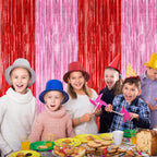 2 Pack Backdrop Curtains, 3.28 Feet x 7.05 Feet Red Pink Backdrop, Metallic Fringe Curtains Tinsel Backdrop Party Streamer, Babie Backdrop Happy Birthday Party Supplies Decorations
