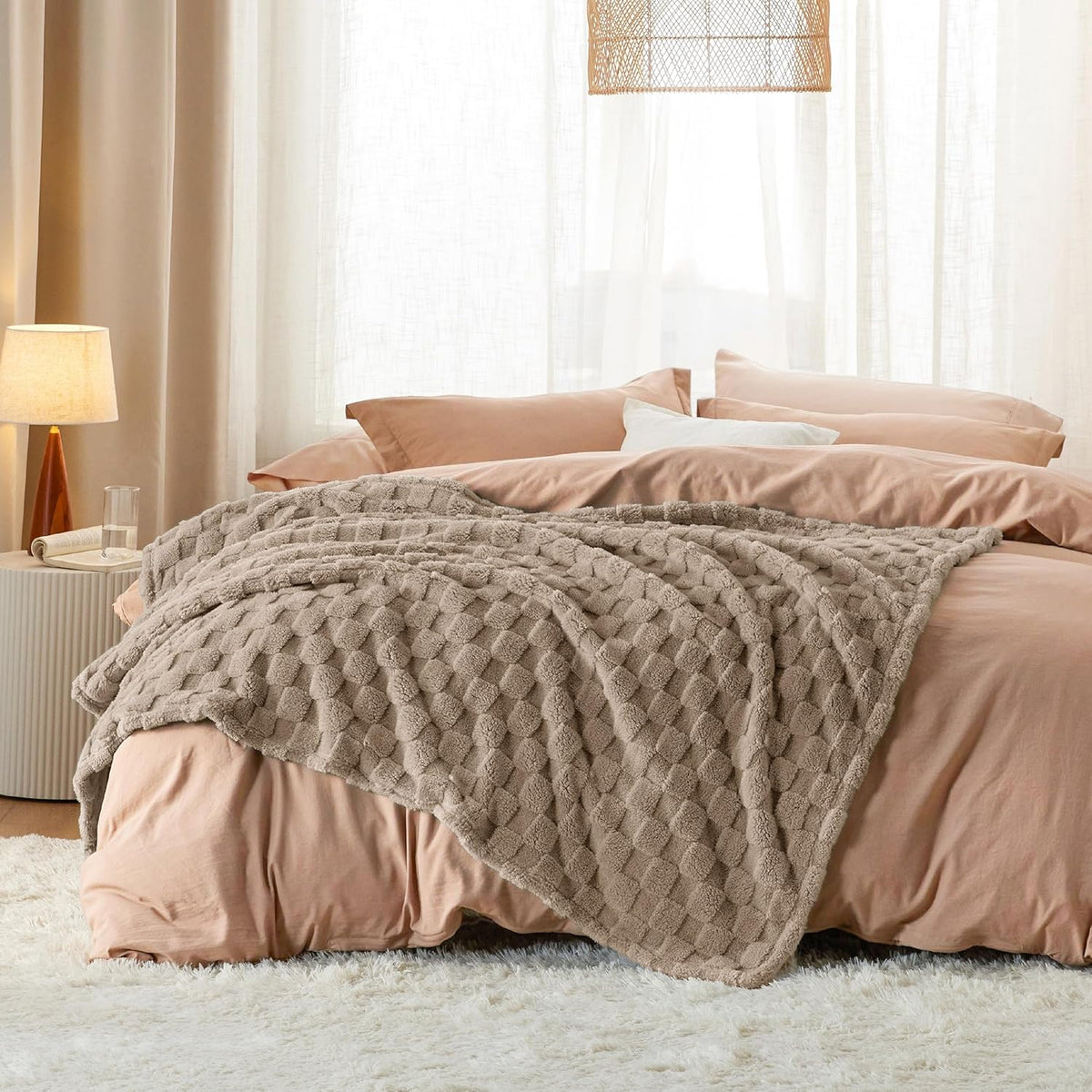 Bedsure GentleSoft Light Taupe Throw Blanket for Couch - Checkered Fleece Blankets Gifts for Women Men Girls, Cute Soft Cozy Throw for Bedroom Home Decor Gifts, 50x60 Inches