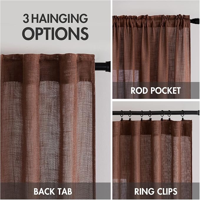 MIULEE Chocolate Brown Linen Curtains 52x90 Inch - Image 3