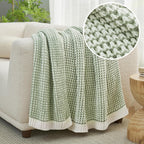Amélie Home Chenille Waffle Throw Blanket for Couch, Reversible Pineapple Stitch Knit Soft Cozy Knit Blanket Lightweight Warm Decorative Throw for Sofa, Bed, Living Room, 60 * 80", Sage Green&Ivory