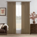 90 Inch Pinch Pleated Dark Brown Memory Shape Linen Semi Sheer Curtains 50W | by Twodrapes