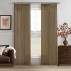 90 Inch Pinch Pleated Dark Brown Memory Shape Linen Semi Sheer Curtains 50W | by Twodrapes