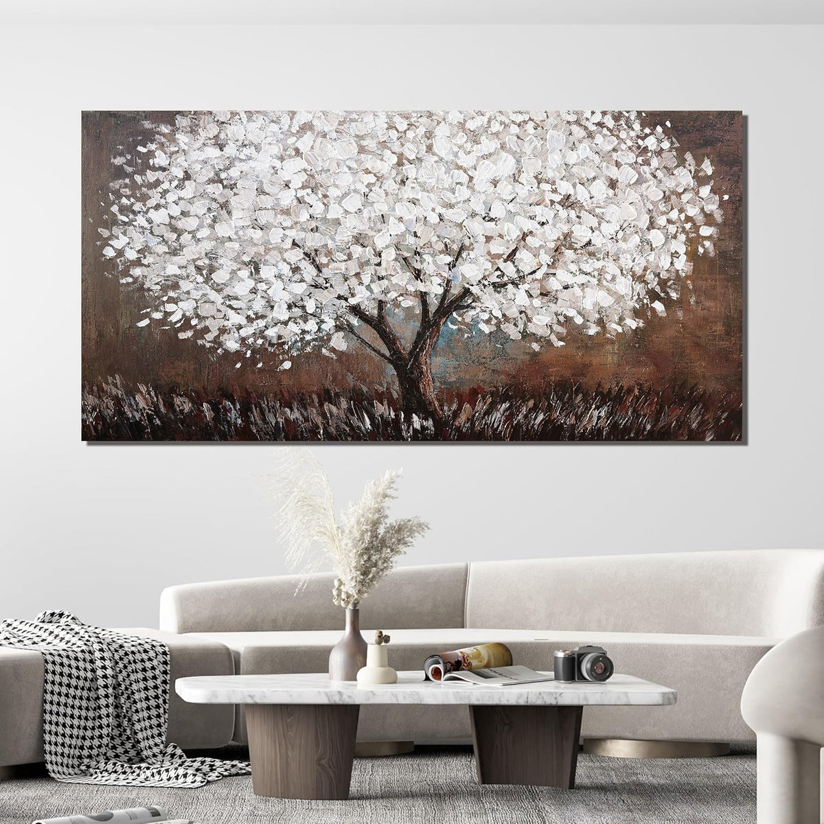 Canvas Wall Art Decor Artwork for Walls Large Black and White Wall Art Decor for Living Room Tree of Life Wall Art Vintage Tree Flower Wall Decor Art Paintings for Room Home Office Wall Decor 29"X58"