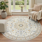Round Area Rug for Living Room: 8ft Washable Rug for Bedroom Beige | Vintage - Image 2