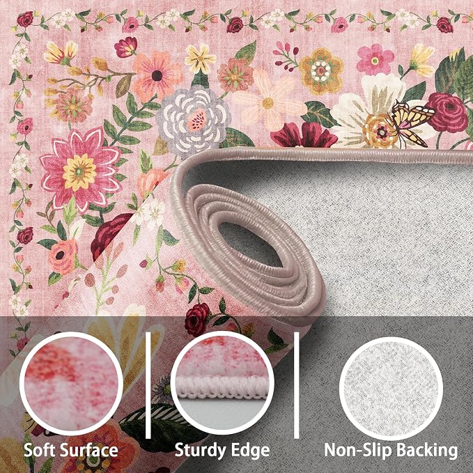 Pink Garden Floral Area Rug 3x5 - Image 3