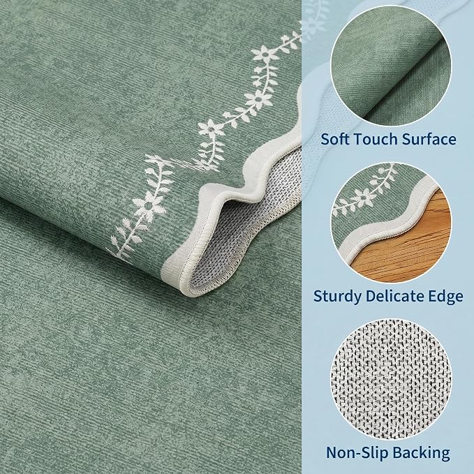 GarveeHome 2x6 Scalloped Washable Runner Rug Non Slip Hallway Kitchen Rug | - Image 5