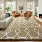 7x9 Area Rugs for Living Room Bedroom, Fluffy Beige and White Geometric Rug | by ONASAR