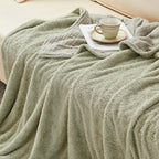 EMME Muslin and Fleece Queen Blanket Reversible - 80"*90" Sage Green Soft Warm Throw Blankets for Couch Bed Picnic Travel Bed